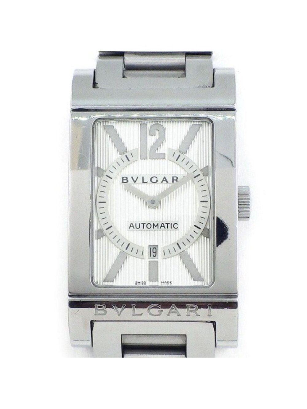 Bvlgari Watch Rettangolo Rectangular Silver Dial Date SS Automatic